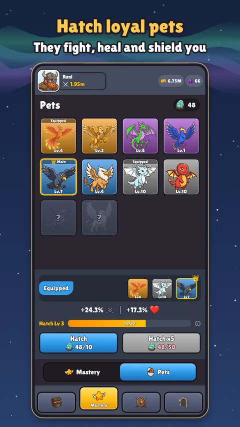 Hatch loyal pets that fight, heal and shield you