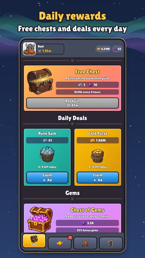 Daily rewards: free chests and deals every day